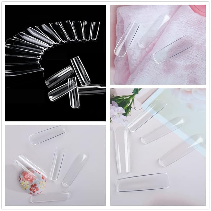 UNA GELLA Nail Tips Square Fake Gel Nails Tips 120 PCS No C Curve XXL Extra Long Full Cover Square Straight Curved Tapered Acrylic Nails for Press on Nail Extensions Salon Home DIY with Box