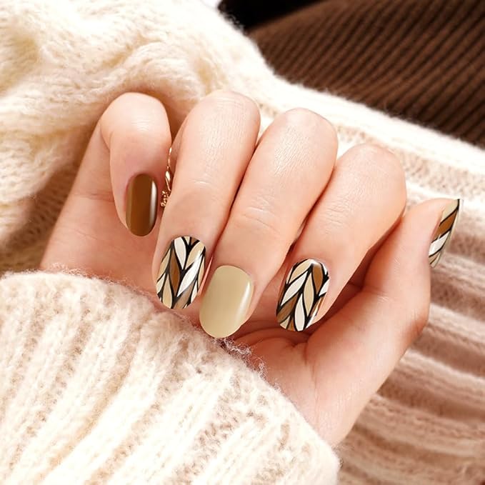 Semi Cured Gel Nail Strips with 20 Pieces - UV Gel Stickers, Manicure Kit, Easy Application Wraps Includes Prep Pads, Nail File, Wooden Stick - UV Light Required (Autumn Elegance)