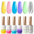 JR Jelly Gel Nail Polish Set, 16ml Full Size Bottle 6 Colors Jelly Yellow Blue Green Silver 9D Cateye Nail Gel Polish Gift Soak Off Led Nail Art Kit Salon DIY Colorful Bottle D