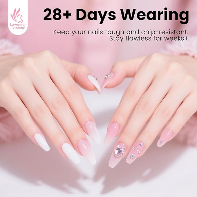 Lavender Violets 2pcs 15ml Builder Gel Rubber Base Gel Polish Pink & White Neutral Colors for Nails Thickening, Nail Strengthening Extension Repair Natural Nails Base & Color 2in1 A110+A112