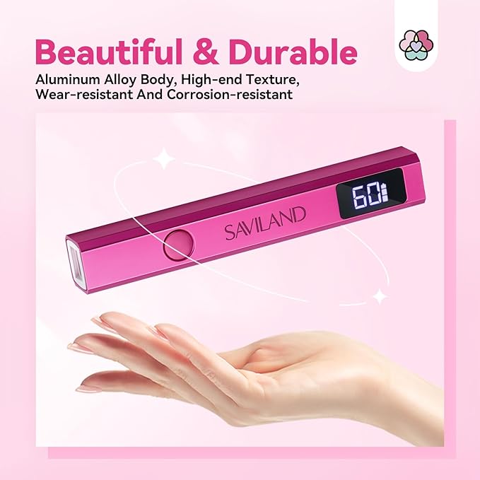 SAVILAND Handheld U V Nail Light for Nails: 12W Nail Flash Cure Lamp 2025 LCD Display Screen LED Light for Gel Nail Portable Mini UV Flash Cure Light Nail Dryer For Gel Polish Flash Cure Lamp Home DIY