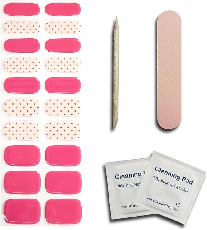 Semi Cured Gel Nail Strips - Gold Polka Dot, 20 Pcs DIY at Home Nail Art, UV/LED Lamp Required, Beginner Friendly & Salon Quality Manicure