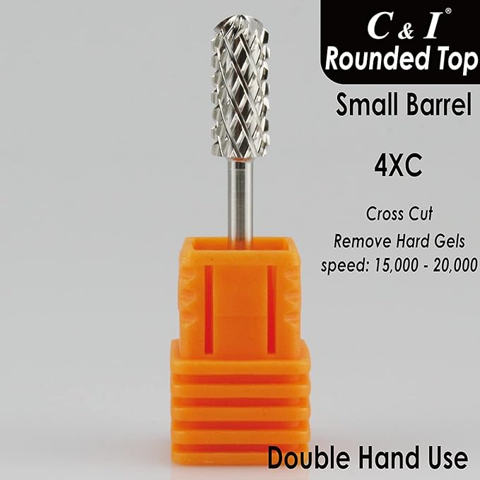 C & I Small Barrel Rounded Top Nail Drill Bit with Teeth on the Top, Professional Electric File for Manicure Drill Machine, Remove Nail Gels 3/32” (Ultra Coarse -4XC)