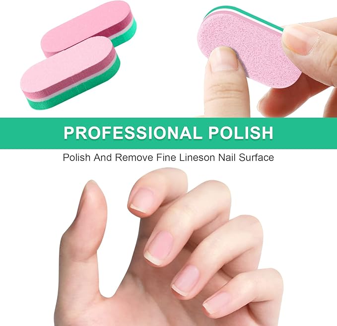 Diesisa Mini Nail Files Block, 100/180 Grit Sponge Nail Buffers for Acrylic Nails, Mini Buffing Block Double Sided for Manicure Tools 40 Count - Green/Pink