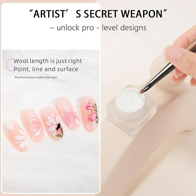 Nail Art Brushes, Flowers Drawing Nail Brush, Versatile Nails Painting Pen Tools for Acrylic Round Flat Painting Petals Leaves and Intricate Art Designs for DIY & Salon Use