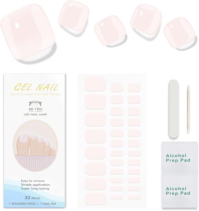 JMEOWIO Gel Toenail Stickers Cream Pink Semi Cured Gel Strips Wraps UV/LED Supplies Art Design Decoration Accessories