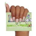 Glamnetic x Hello Kitty® and Friends Press On Nails - Keroppi™ | Green French Tip Short Almond Graphic Nails in a Glossy | 15 Sizes - 30 Nail Kit with Glue