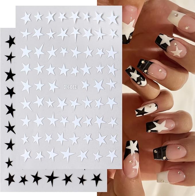 6Sheets Star Nail Art Stickers 3D Nail Decals with Shiny Colorful Five Pointed Star DIY Design Stars-Shaped Nail Adhesive Slider Accessory Manicure Decoration for Women Daily Wear