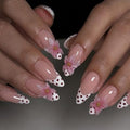 Spring Polka Dot Press on Nails Medium Almond Fake Nails French Tip Nails Press ons with Flower Design,Reusable & Easy Apply Full Cover Stick on Nails for Women Summer Vacation Manicure 24Pcs