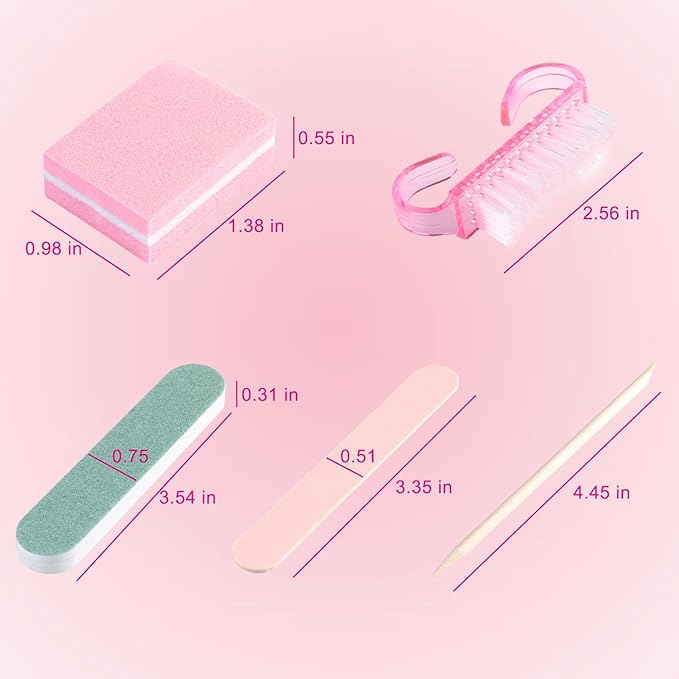 Disposable Manicure Kit Basics 5PCS Nail Kit, Mini Nail Files Buffers Bulk Handle Grip Brush Orange Wood Stick Individually-Packed Pedicure Set for Fingernails Toenails Salon Supplies 5 Packs