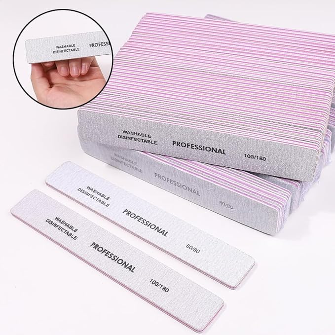 25PCS Professional Rectangular Emery Board Nail Files, 80/80 Grit Dual-Sided Buffer, Reusable Nail Filing Tools for Natural & Acrylic Nails, Home & Salon Manicure Supplies