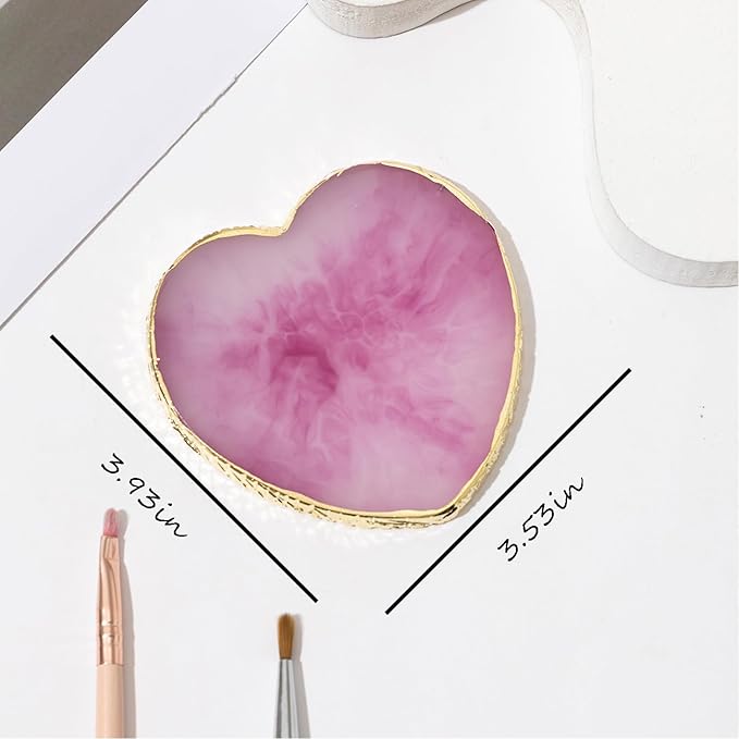 2 Pcs Resin Nail Art Palette, Nail Painting Mixing Tray with Gold Edge, Nail Art Display Board, Nail Polish Holder for Nail Design, Manicure Tools for Nail Artists (E-Heart-Shaped White and Purple)