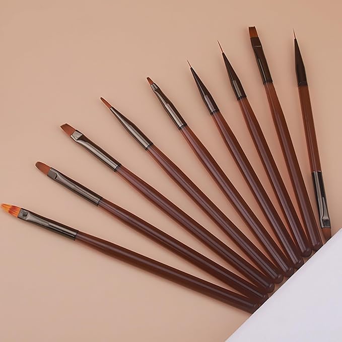 9 Pcs Nail Art Brushes Set, Nail Art Design Pen Painting Tools, Nail Extension Gel Brush Nail Art Slant Brush Nail Polish Brush Builder Nail Gel Brush Nail Dotting Pen Salon at Home Diy Manicure