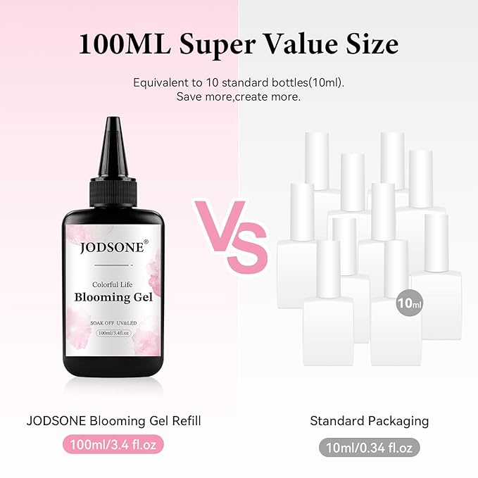 JODSONE 100ml Clear Blooming Gel Refill Bottle, Large Capacity Nail Art Blossom Gel for Marble Watercolor Floral Print Effects, Easy to Apply, DIY Salon Manicure Supplies