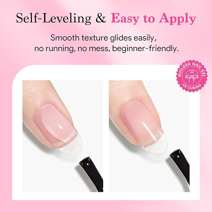 Builder Nail Gel, 7-in-One Builder for Nails Crystal Clear Strengthener Glue Apex Enhancement Extension Hard Building Gel LED Lamp Cured Rubber Base Coat for DIY Beginners& Salon Manicure 0.54 OZ