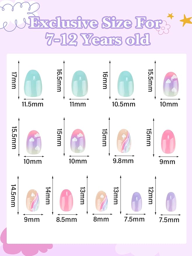 EBANKU 1 Pack Kid Fake Nail Kit, 26 Pieces Press on Nails for Kids Colorful Press on Nail Short Artificial False Nail Kits for Kids Girls