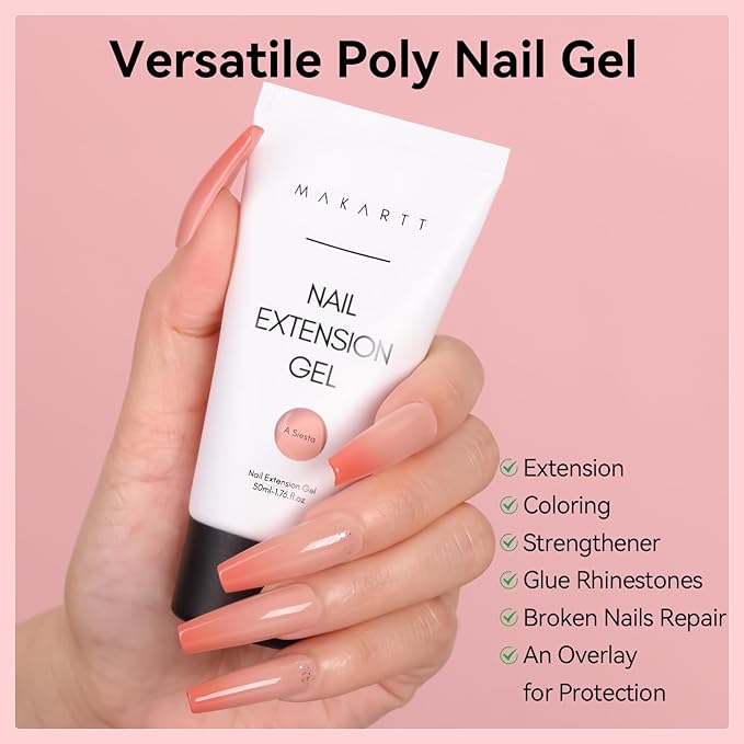 Makartt Poly Nail Gel Hema-Free 50ML Nude Nature Builder for Nail Extension All Season Gel Color 3D Molding Gel Nail Strengtheners Long-Lasting DIY Salon Quality-A Siesta
