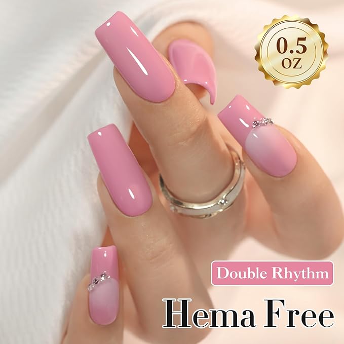 Double Rhythm 0.50 OZ Gel Polish Same Color Same Bottle Golden Round Translucent Hema Free Neutral Natural Milky 15 ML Jelly UV Polish Art DIY at Home (Pink Purple-C1470)