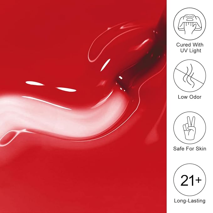 Imtiti Jelly Gel Polish, 1 Pcs 0.5 Fl Oz Red Jelly Gel Polish Soak Off LED U V Nail Polish Sheer Translucent DIY Nail Art Starter Manicure Salon Kit
