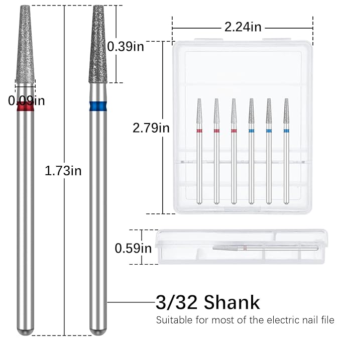 Nail Drill Bits Cuticle Nail Drill Bit Tapered Barrel Cuticle Drill Bits with Storage Case,3/32 Shank Efile Bits for Nail Prep and Manicure Pedicure Tools(Fine&Medium)