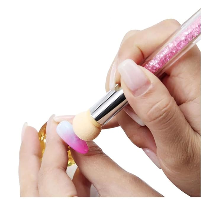 SILPECWEE 1pc Nail Sponges Pen, Ombre Nail Brushes, Double Head Nail Art Brush, Manicure Brush Nail Art Tools for Salon DIY with 16Pcs Replaceable Sponge Heads (Pink)