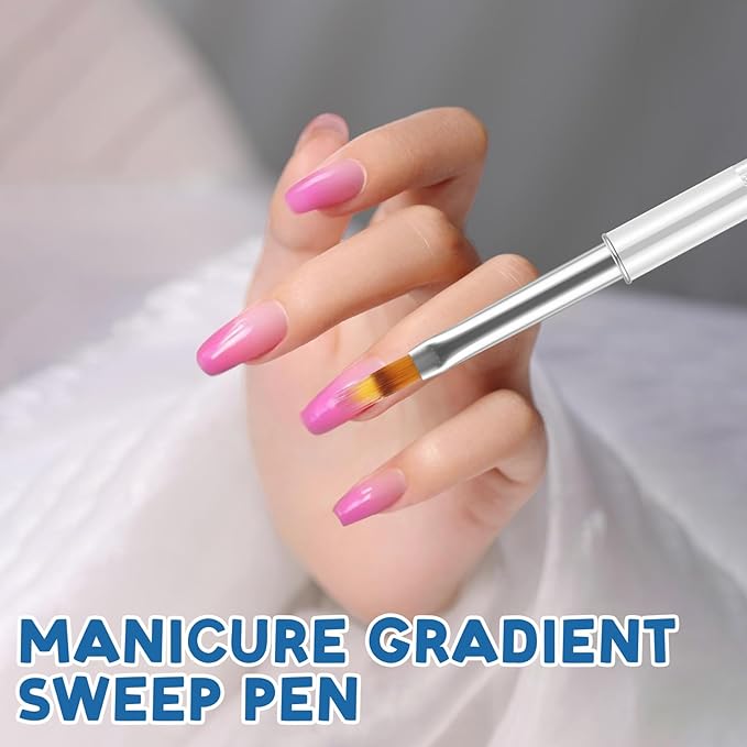 2 Pcs Nail Ombre Brush Nail Gradient Painting Brush Nails Art Brushes Manicure Tools with Rhinestone Handle UV Gel Polish Drawing Pen for Nails Design