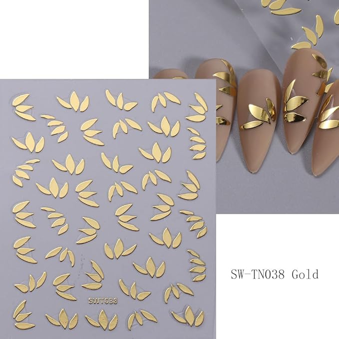 8 Sheets Flower Leaf Nail Stickers - 3D Self-Adhesive Metal Flower Nail Decals in Gold, Silver & Rose Gold - Floral Nail Designs with Retro Petal Leaves - Perfect for Women's Manicure Decoration