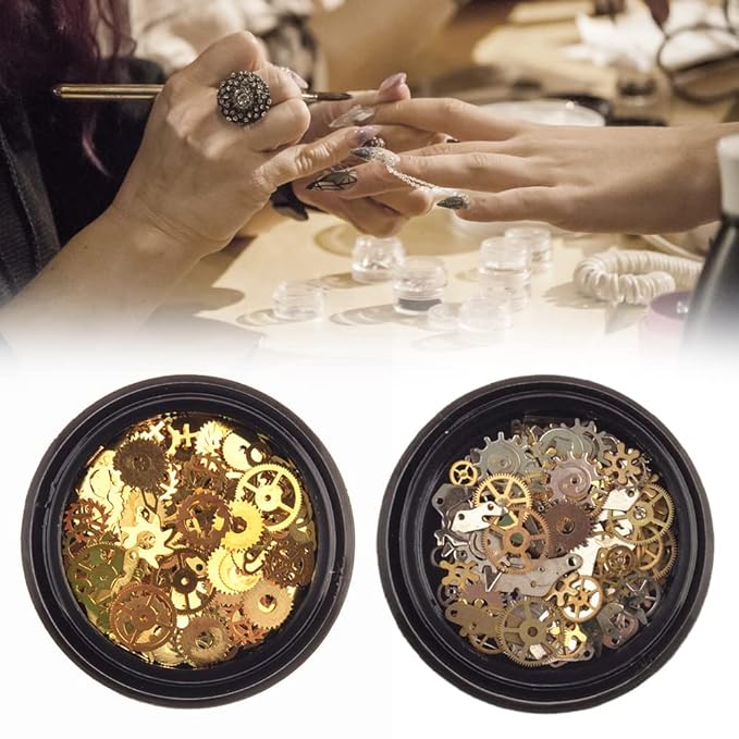 2 Boxes Steam Punk Gears Wheel Nail Studs Nail Art Metal Ultra thin 3D Nail Art Sequin Gear Nail Stickers Vintage for DIY Manicure Decorations Mixed Pattern
