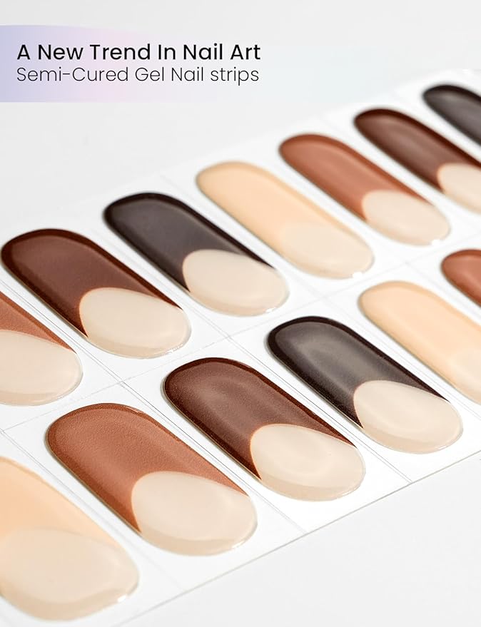 Semi Cured Gel Nail Strips | Built-In Gel Top Coat | UV Light Required | Salon Quality, Easy Application And Removal (Cocoa Edge Nails)