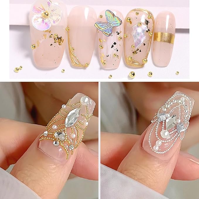 Mixed Sizes Nail Beads with Magnetic Pen and Tweezers, Nail Art Studs Gold Silver Mini Metal Caviar Nails Beads Ball Nail Rivets Jewelry, Round Caviar Beads Accessories for Manicure Decor Nail Charm