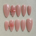 Press On Nails Medium Almond Shape False Nails, Handmade Acrylic Gel Fake Nails with Art Designs, Reusable 10 Pcs 3D Nails for Women DIY Manicure Kit