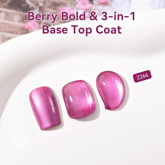 Metallic Purple Rose Nail Polish with 3-in-1 Clear Base Top Coat, Fast Air Dry Fingernail Polish Duo, Non-Gel, Opaque, Glossy Luxury Nail Art Fingernail Toenail Polishes