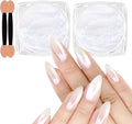 Allstarry White Pearl Chrome Nail Powder, 2pcs Iridescent Aurora Powder Metallic Mirror Effect Glitter Pearlescent Ice Transparent Mermaid Pigment Dust for Gel Polish Nail Art Decoration