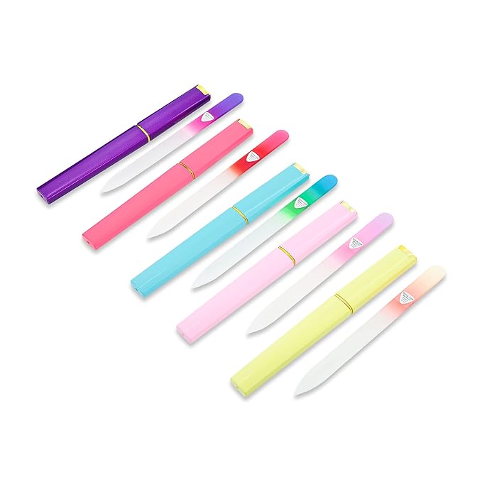 Bona Fide Beauty Czech Glass Nail File Set with Hard Cases, 5 Pack Reusable Crystal Etched Fingernail Files