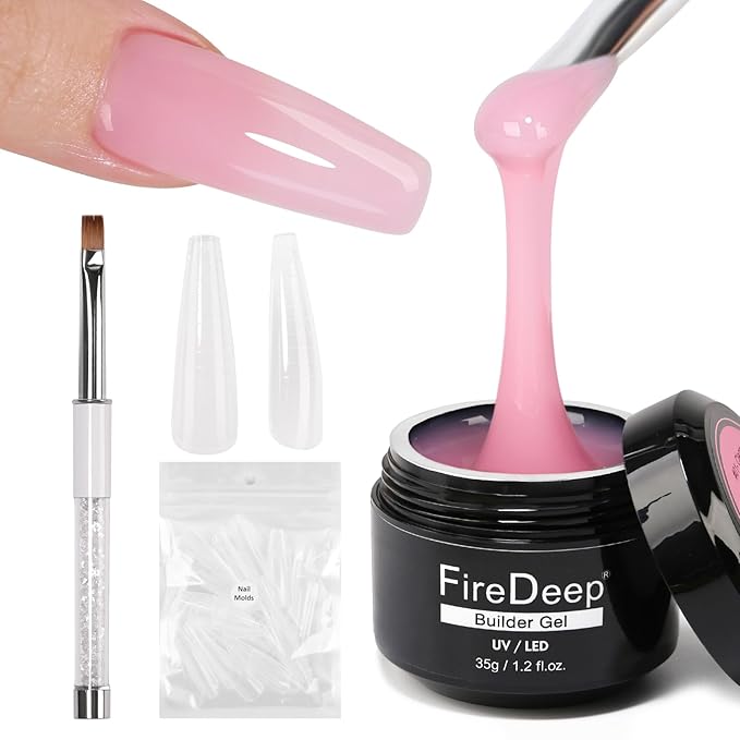 Pink Builder Gel Set, 3 in 1 Nail Gel for Nails Extension Hard U V Builder Kit With Clear Nail Tips Model and Brush 1.23 Oz