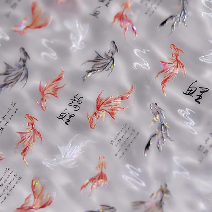 3Sheets Lucky Fish Nail Art Sticker Summer Nail Decals Adorable Koi Wish Fishes Style Manicure Sticker for Women Girls (Fish)