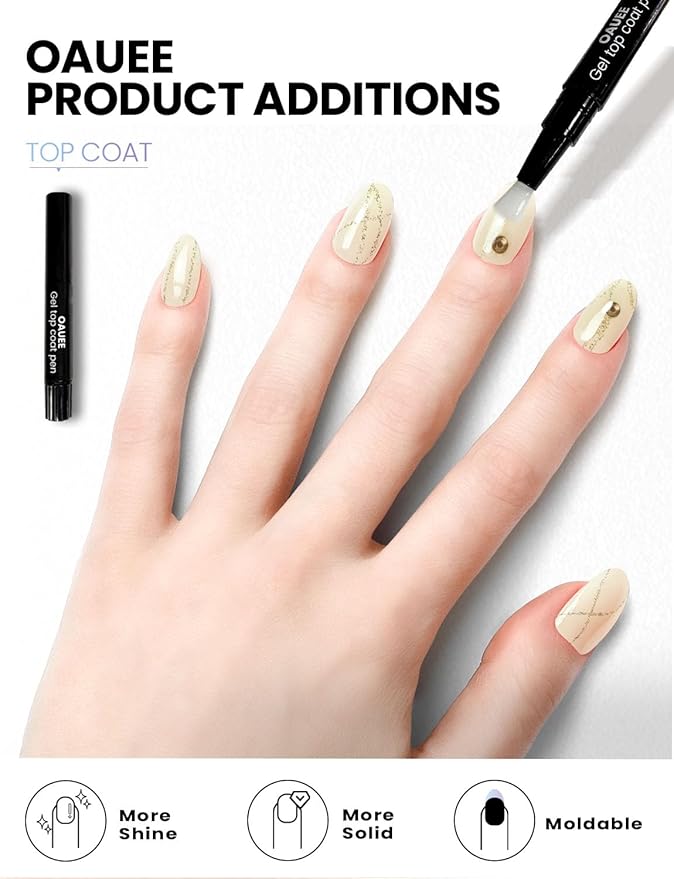 Semi Cured Gel Nail Strips | Built-In Gel Top Coat | UV Light Required | Salon Quality, Easy Application And Removal (Golden Whisper)