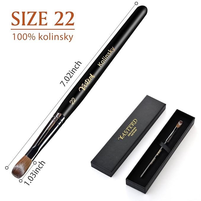 Yasterd Acrylic Nail Brush 100% Kolinsky Acrylic Brushes for Nails Size 22 Oval Crimped Shaped Nail Brushes for Acrylic Application Black Wood Handle Professional Nail Art Powder Brush Manicure Tool