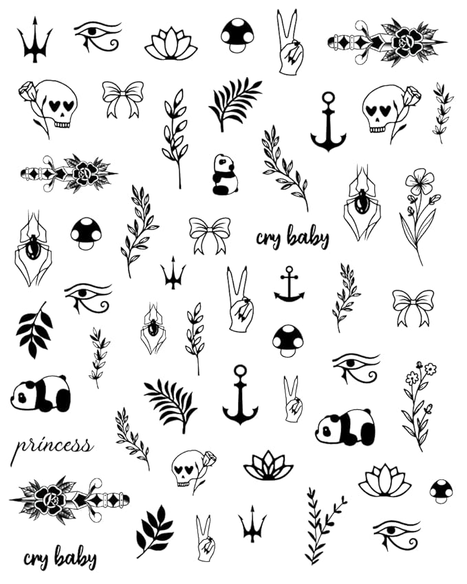 Impressed Gothic Authentic 5 Sheets Luxury Grunge Nail Art Stickers 500+ Black Customized Nail Decals for Fake Nail Design Decorations and Salon Nails Accessories for Men and Women (Grunge)
