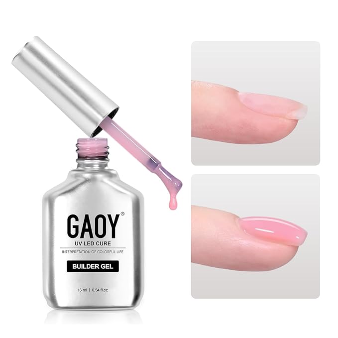 GAOY Builder Gel for Nails, 16ml Pink Nail Strengthener in a Bottle, Nail Extension Hard Gel, Soak Off Long Lasting UV Light Cure, 1727 First Love, Base Coat Top Coat Needed
