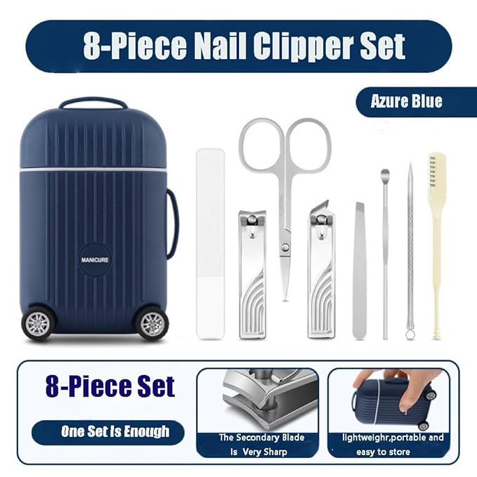 Manicure Set 8 in 1 Stainless Steel, Nail Clippers Scissors Pedicure Tools Kit - Portable Travel Grooming Kit for Men and Women with Mini travel box packaging (GREEN)
