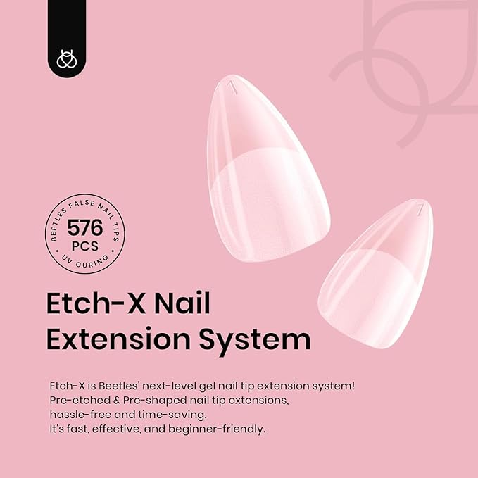 Beetles Gel Nail Tips 576Pcs Extra Short Almond Fake Nails Etch-X Half Matte Press on Nail Tips Full Cover Gifts for Women Gel Nail Polish Extensions Set