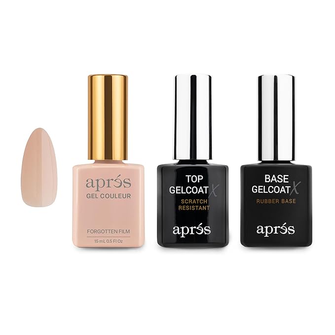APRÉS Gel Couleur Trio Set - Gel Color, Base Coat, Non-Wipe Top Coat (15ml), Nail Polish Bundle (Forgotten Film)