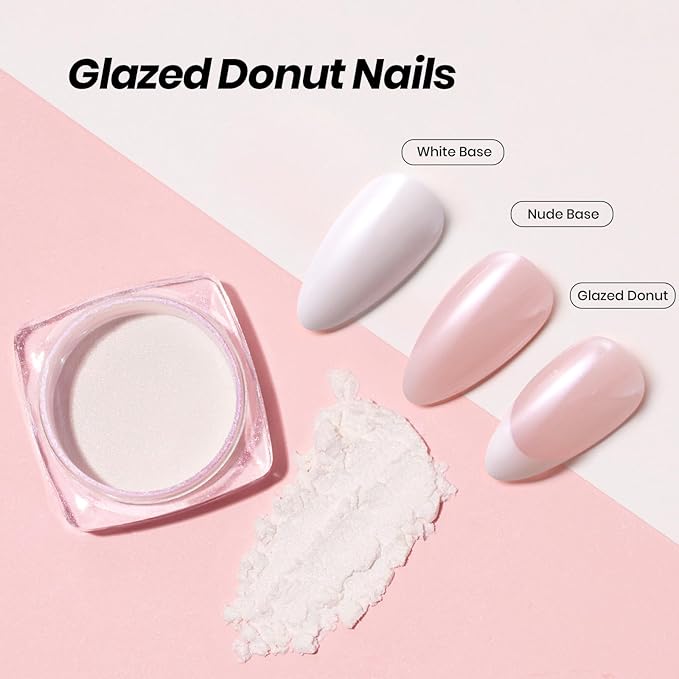 Beetles French Tip Gel Set - Pearl Glaze White Nude Pink Upgraded Gel Nail Kit Soak Off UV LED with 4 Styles Bubble French&Chrome Powder Nail Art Sticker DIY Home Salon Spring Gift for Women