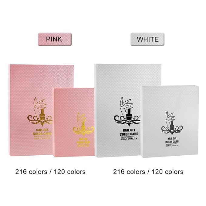 Nail Display Chart, 216 Colors Nail Gel Polish Color Card with 240 Tips Nail Art Salon Set Pink