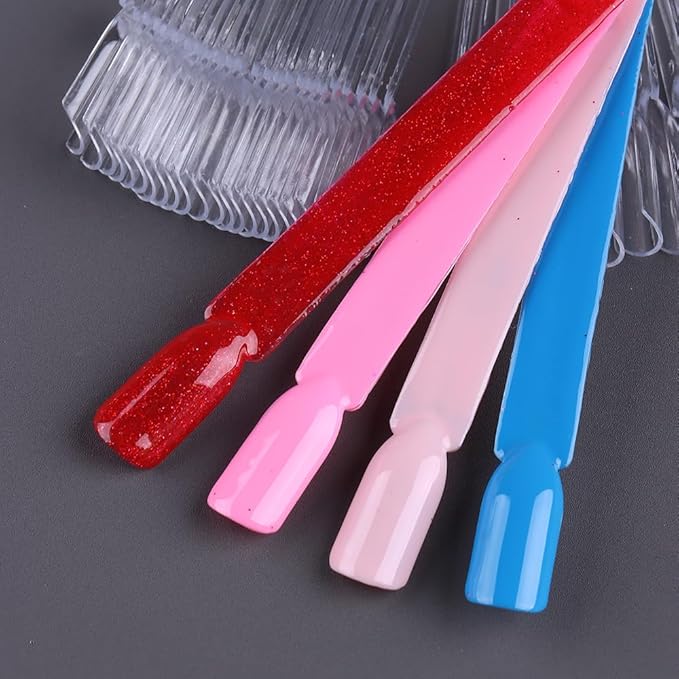 150 Pcs Nail Swatch Sticks with Ring, Clear Fan-shaped Nail Art Tips False Nail Sample Sticks, Nail Art Polish Practice Color Display Board Nail Supplies for Home or Salon Use