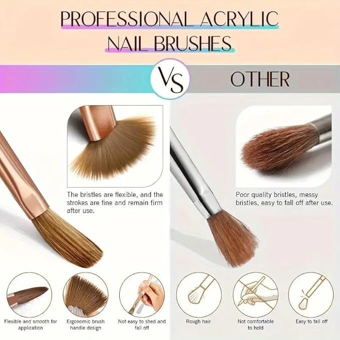 6PCS Acrylic Nail Brush Set,Size 4/6/8/10/12/14 Professional Nail Brushes for Acrylic Application Extension and 3D Carving for Nail Home Salon DIY