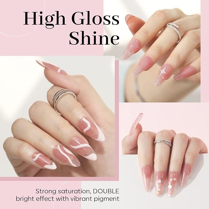 modelones Pink Gel Nail Polish Jelly Nude Pink Gel Polish French Tip Base Colors Translucent Soak Off U V Soap Nails for Nail Art Manicure at Home 15ML