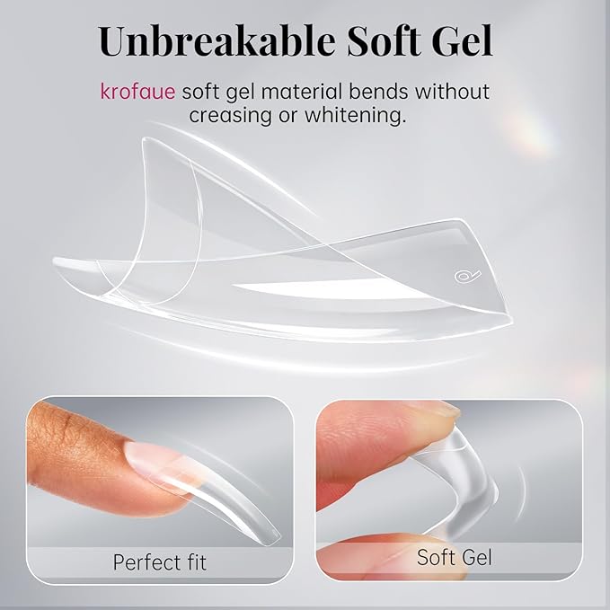 krofaue 500PCS Clear False Nails Tips - Half Cover Lady French Style Acrylic Artificial Tip Manicure with Box of 10 Sizes for Nail Tips Art Salons and Home DIY