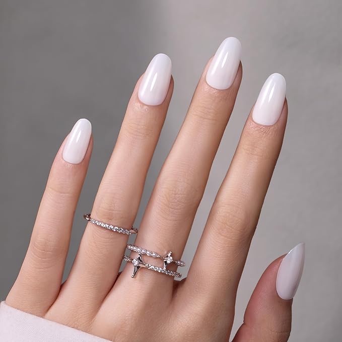 Beetles Natural Milky White Nail Tips | 160PCS, 16 Sizes Short Oval Nail Tips | Pre-Colored Full Cover Soft Nail Gel Fake Nails | Salon-Gel Look for DIY Manicure